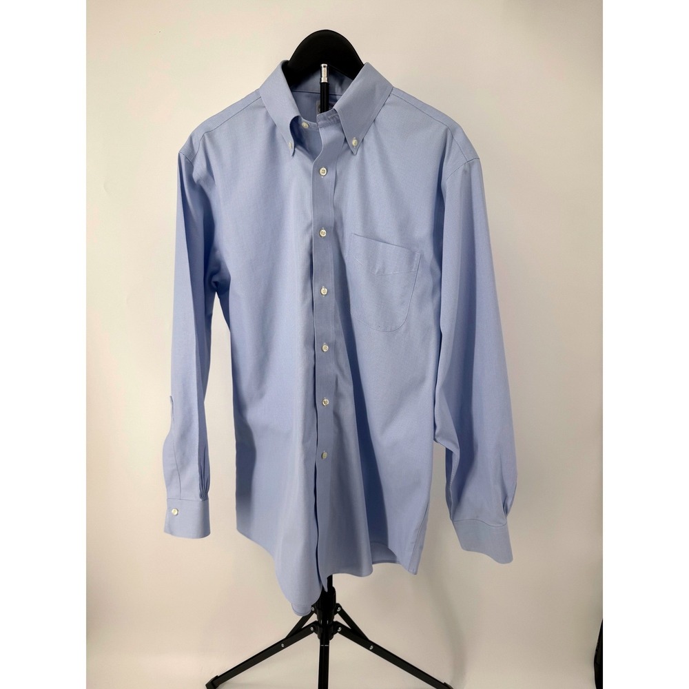 Brooks Brothers Non-Iron Dress Shirt Blue Micro Check 15.5 33 Supima Cotton